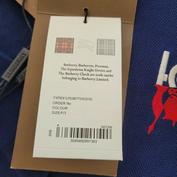 Burberry Contrast Logo Cotton Pique Polo Shirt Mens Sz M Navy Blue Casual BNWT - Picture 6 of 15